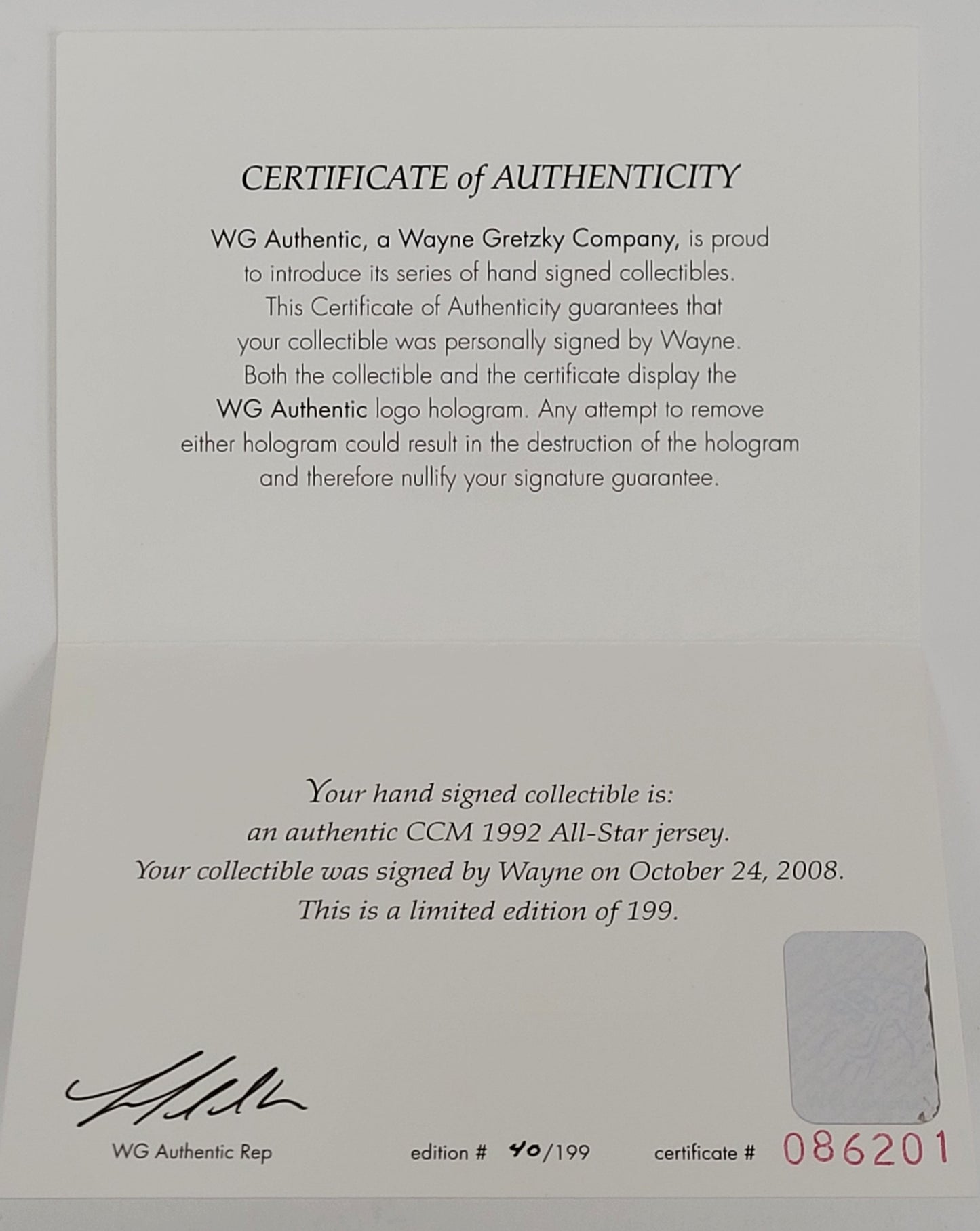 Wayne Gretzky autographed & framed 1992 All-Star Game jersey