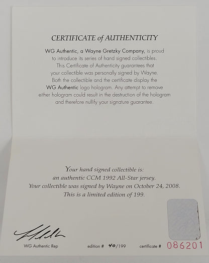 Wayne Gretzky autographed & framed 1992 All-Star Game jersey