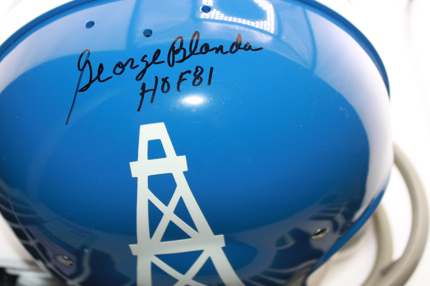 George Blanda Houston Oilers Signed TK Suspension Full-Sized Helmet with Inscription - PSA