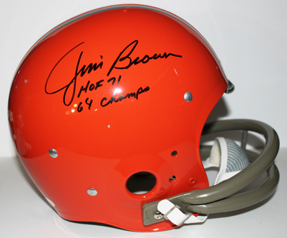 Jim Brown Cleveland Browns Signed "TK" 2-Bar Helmet with Inscription