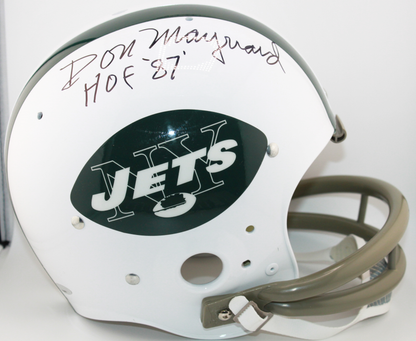 Don Maynard New York Jets Signed TK Suspension Full-Sized Helmet with and Inscription - TriStar