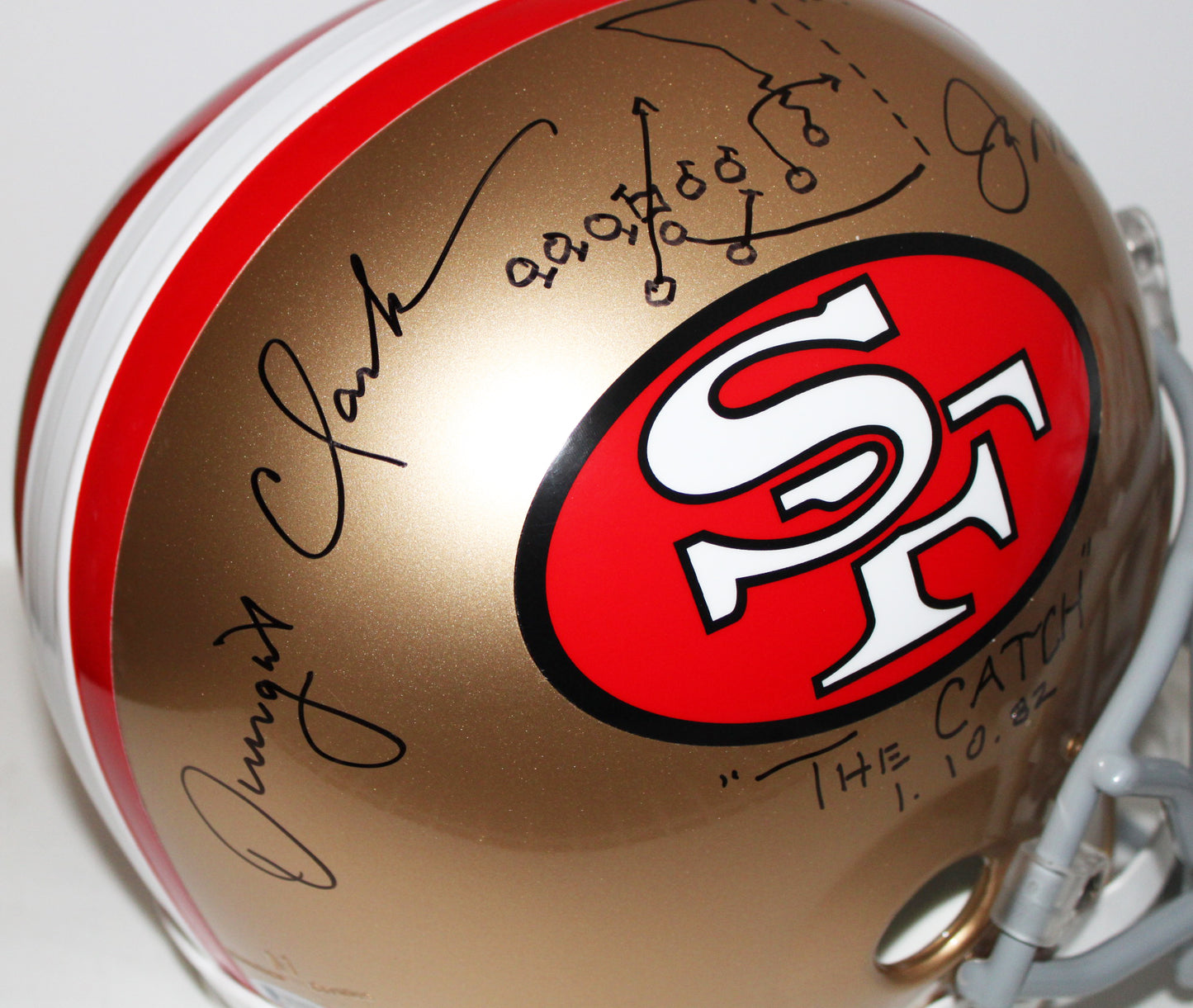 Joe Montana and Dwight Clark Signed 49ers Replica Helmet with "The Catch" Inscription