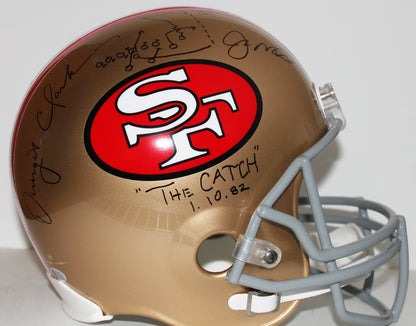 Joe Montana and Dwight Clark Signed 49ers Replica Helmet with "The Catch" Inscription