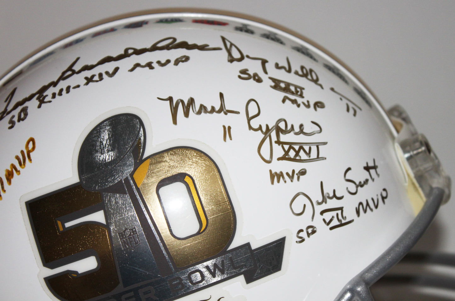 Multi-Signed LE "Super Bowl on The 50" Full-Size Authentic Proline Helmet with (15) Montana, Bradshaw, Riggins, Csonka, Swann and Dawson