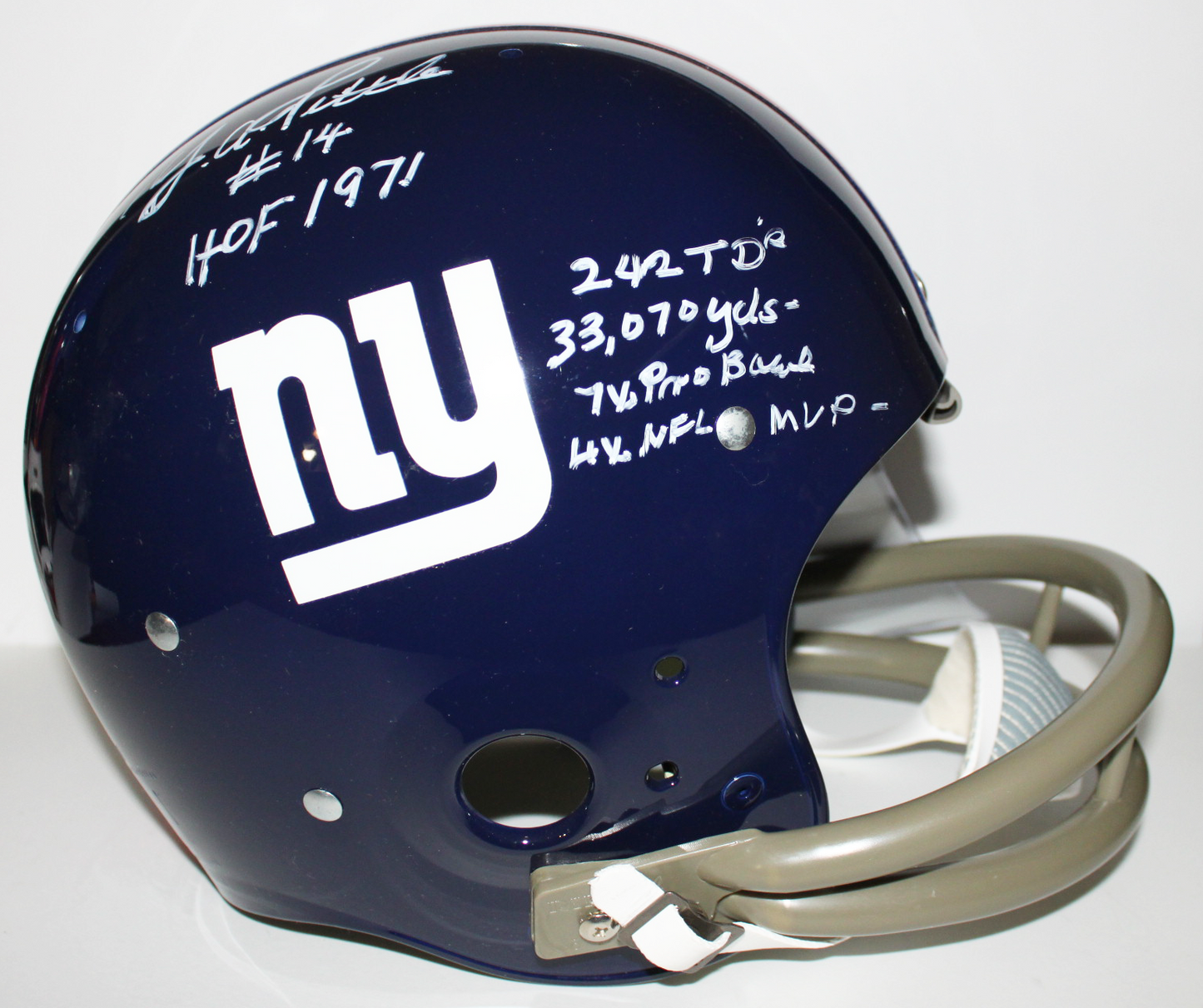 YA Tittle New York Giants Signed "RK" 2-Bar Helmet with Inscription