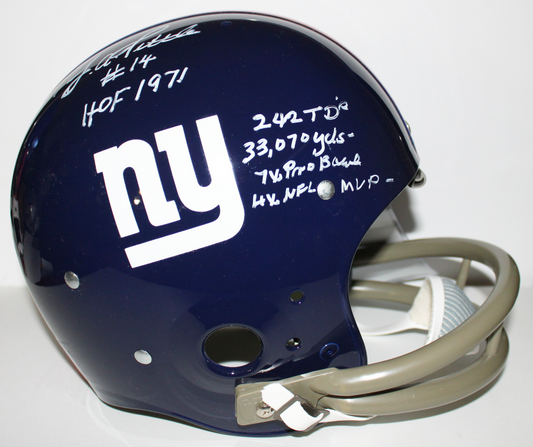 YA Tittle New York Giants Signed "RK" 2-Bar Helmet with Inscription