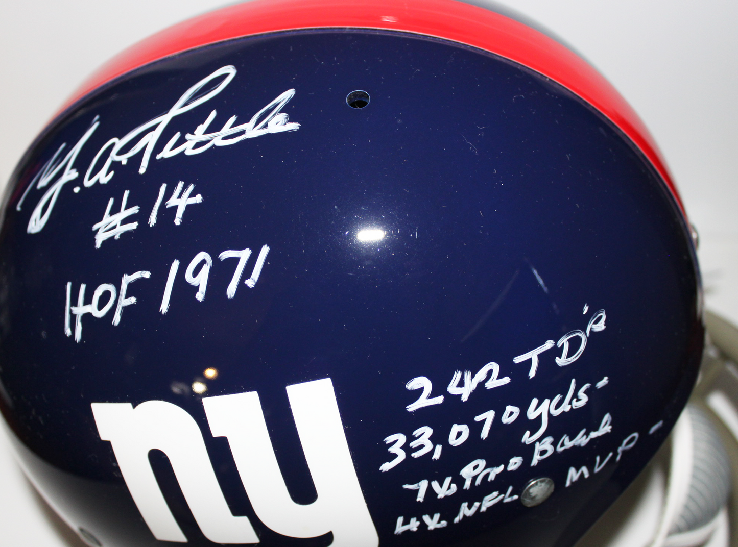 YA Tittle New York Giants Signed "RK" 2-Bar Helmet with Inscription