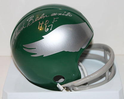Chuck Bednarik Signed Eagles Riddell 2-Bar Mini Helmet with "HOF 67" inscription