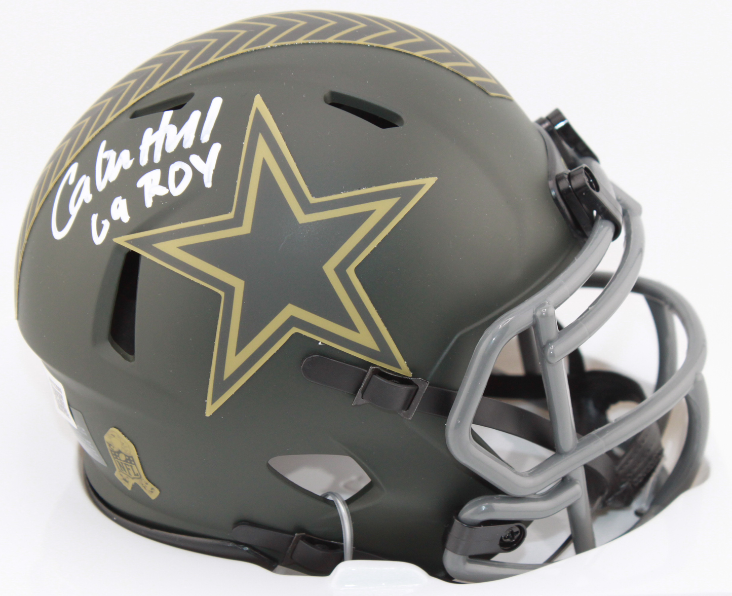 Calvin Hill Dallas Cowboys Salute to Service Signed Mini Helmet with Inscription - Beckett