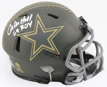 Calvin Hill Dallas Cowboys Salute to Service Signed Mini Helmet with Inscription - Beckett