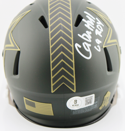 Calvin Hill Dallas Cowboys Salute to Service Signed Mini Helmet with Inscription - Beckett