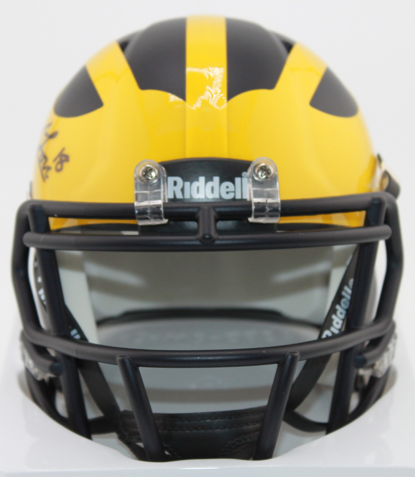 Colston Loveland Michigan Wolverines Signed Speed Mini Helmet with "3-0 vs lil bro" inscription.