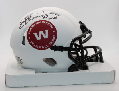Joe Theismann WFT Signed Lunar Mini Helmet with MVP Inscription