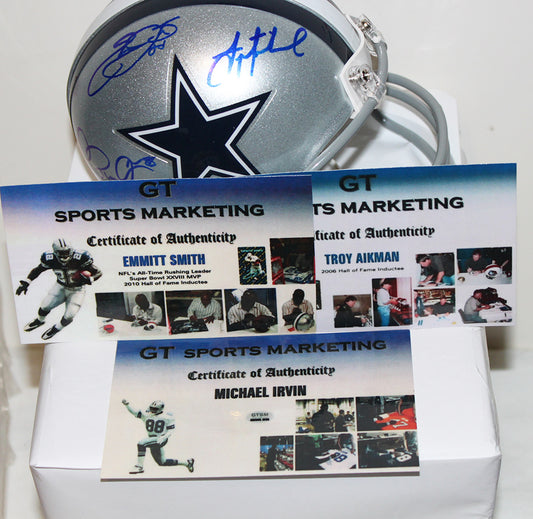 Dallas Cowboys "Triplets" Signed VSR4 Mini Helmet Troy Aikman, Michael Irvin and Emmitt Smith